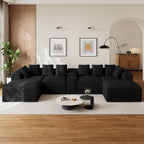 ONEMMLION 143" Oversized Cloud Sectional Couch for Living Room, Black | Corduroy, Fluffy Big U-Shaped Modular Sofas, Memory Foam, 19" Comfort-Height Seating, Cup Holder, USB Port, Storage Console