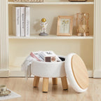 Small Ottoman with Storage, Small Storage Ottoman Round, Sherpa Foot Stool with Legs, Ottomans and Footstools for Living Room and Entryway (White)