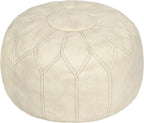 Thgonwid Unstuffed Moroccan Faux Leather Pouf Ottoman Cover with Storage - Boho Chic Multi-Use Footrest for Living Room, Bedroom, Patio - Round Ethnic Floor Cushion & Decorative Accent, Ivory