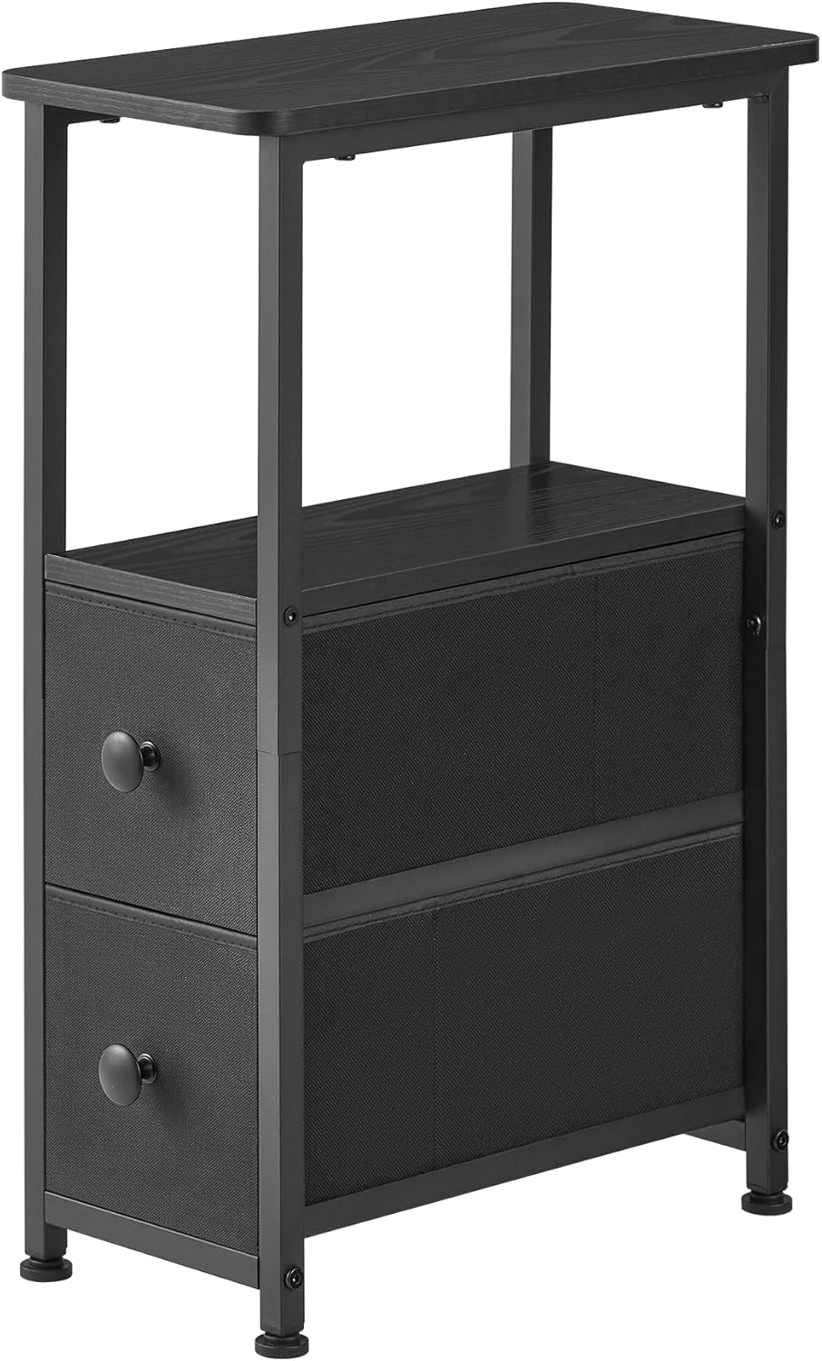 DALEMHOME End Table, Narrow Side Table with 2 Fabric Drawers, Slim Nightstand, Small Bedside Table with Storage, Living Room, Bedroom, Black HKET1200BK