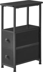 DALEMHOME End Table, Narrow Side Table with 2 Fabric Drawers, Slim Nightstand, Small Bedside Table with Storage, Living Room, Bedroom, Black HKET1200BK