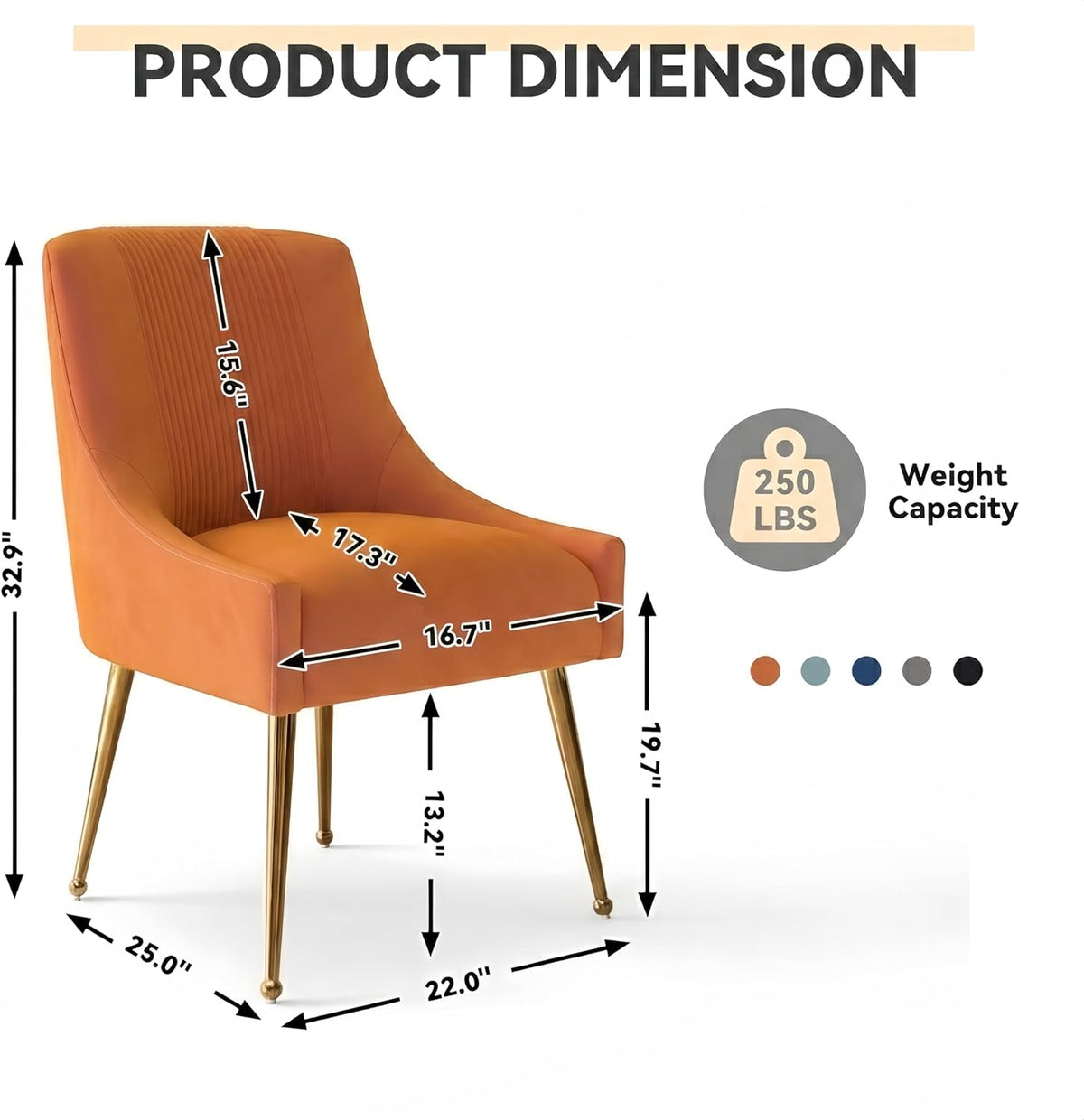 Dining Chairs,Modern Living Room Chairs, Velvet Upholstered Dining Room Chairs with Gold Legs,Tufted Accent Chair Set of 4 for Reception Room Bedroom Study Room(Orange)