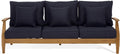 SAFAVIEH Couture Outdoor - Martinique 3-Seat Sofa - Natural & Navy - Teak Wood - Slatted Coastal Design - Ideal for Patio, Deck, Porch, Backyard, 18.3" Seat Height (CPT1013J)