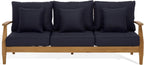 SAFAVIEH Couture Outdoor - Martinique 3-Seat Sofa - Natural & Navy - Teak Wood - Slatted Coastal Design - Ideal for Patio, Deck, Porch, Backyard, 18.3" Seat Height (CPT1013J)