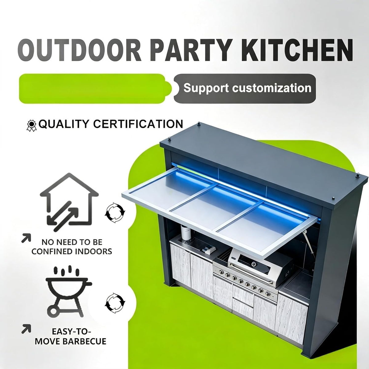 Outdoor Kitchen Cabinet, Outdoor Cooking Station Storage Island | Backyard Kitchen Island For Patio And Garden, Outdoor Kitchen Set With Cabinet Storage Design For Home Dining And Gatherings