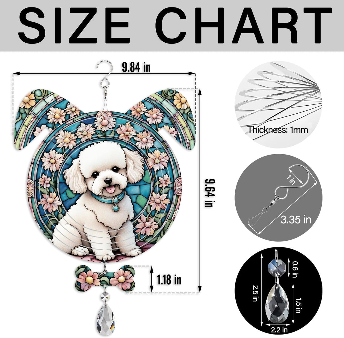 Bichon Fries Dog Ears Wind Spinner, Bichon Fries Wind Spinner Hanging for Yard and Garden V02
