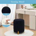 Round Storage Ottoman,Modern Foot Stool with Metal Legs,Vanity Stool with Soft Padded Seat,Side Table or Plant Stand for Hallway,Living Room (Black-Long Wool)