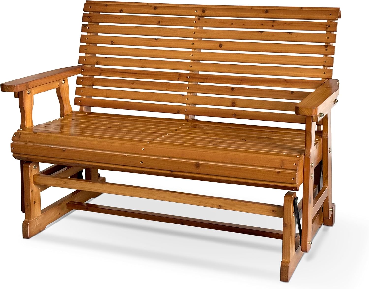 Fortune Candy Wooden Patio Glider with High Roll Back and Deep Contoured Seat, Solid Fir Wood, 2-Seater, Heavy Duty 800 LBS, 4 Ft. (Cedar Tone PU)