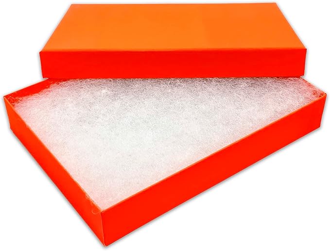 TheDisplayGuys - 25-Pack #53 Kraft Paper Cardboard Gift Boxes/Jewelry Cases w. Cotton Padding & Lid - Neon Orange - (5.4" x 3.9" x 1.0")
