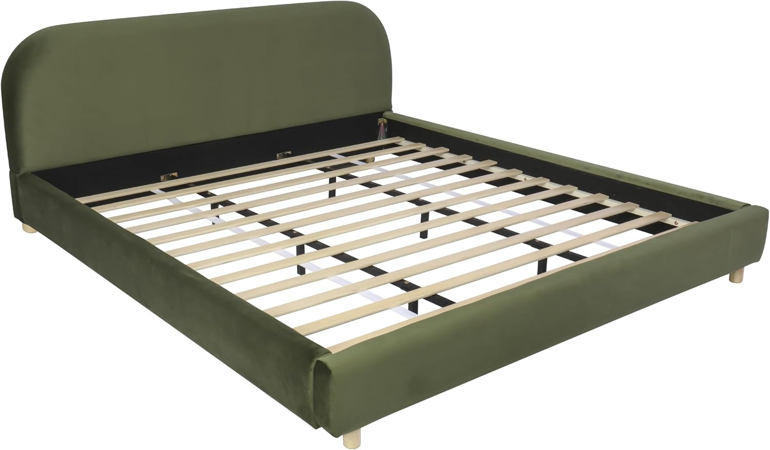 Merax Queen Velvet Fabric Platform Bed with Curved Headboard, Olive Green
