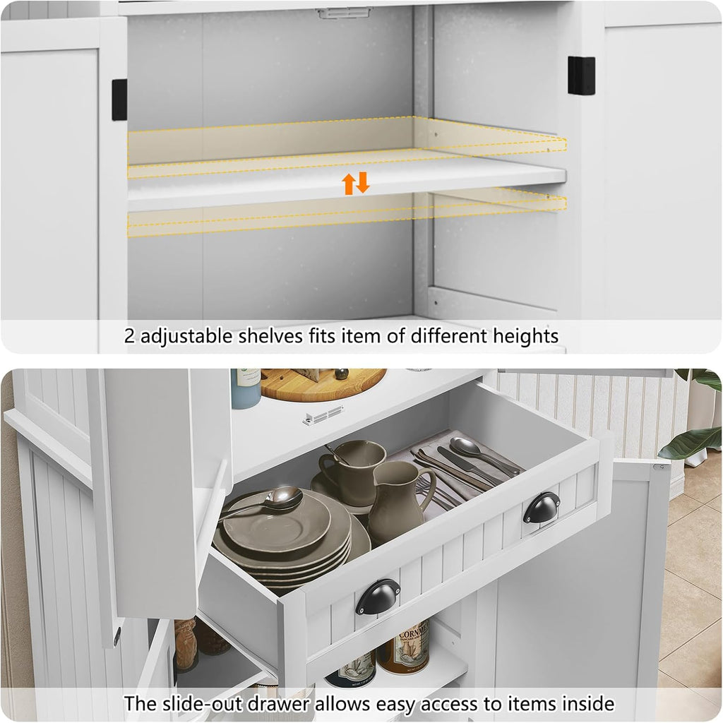 ARTPOWER 72" Pantry Storage Cabinet with Door Shelves | Tall Wooden Kitchen Cupboard with Drawer, Food Pantry Cabinet with Shelves for Dining Room,Living Room, White