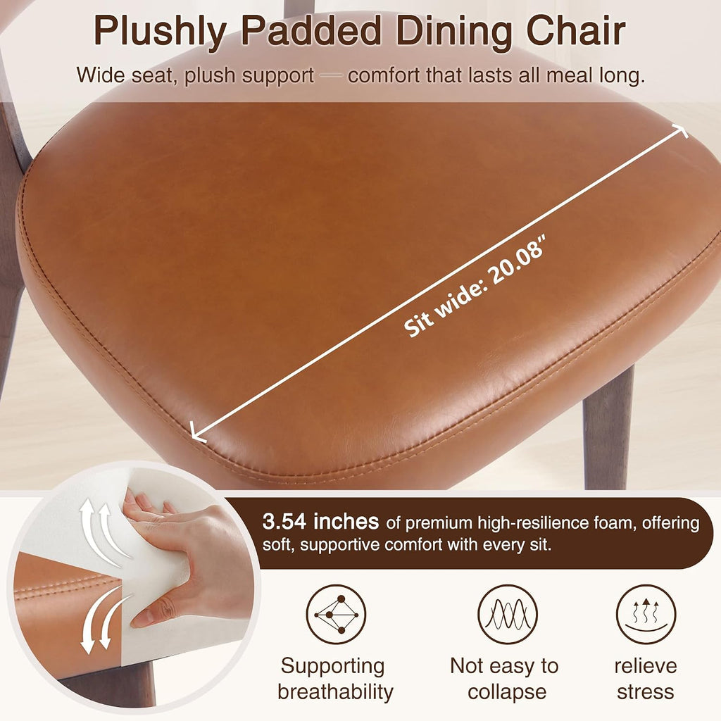 YOUNIKE Wooden Dining Chair, Faux Leather Upholstered Dining Room Chair Kitchen Chair, Mid Century Modern Dinner Chair with Solid Wood Legs for Kitchen Dining Vanity, Brown (Single Pack)