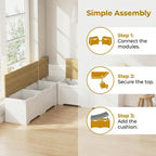 L-Shape Storage Bench with Cushion, 3-Pcs Large Capacity Entryway Chest Corner Seating Bench, Modern Modular Organizer Box for Kitchen, Living Room, Dining Room, Bedroom (White & Wood)