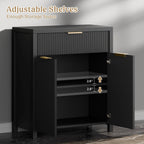 Lulive Black Fluted Storage Cabinet with Drawers Buffet Sideboard Cabinet with Adjustable Shelves for Kitchen Living Room, Kitchen, Entryway