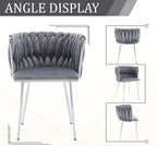 Modern Velvet Dining Chairs Set, Upholstered Dining Chair with Woven Back and Silver Metal Legs, Modern Armchair for Living Room/Kitchen/Bedroom (Gray, 2pcs)