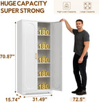 UNICOLY 71" Tall Storage Cabinet, Metal Kitchen Pantry Storage Cabinets | Pantry Cabinet with Doors and 4 Shelves，White Cabinets for Laundry Room, Living Room, Dinning Room, Assembly Required