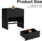 Furniway Set of 2 Modern Curved Nightstand with 2 Drawers, Push-to-Open Wooden Bedside Table, Minimalist End Table for Bedroom, Black