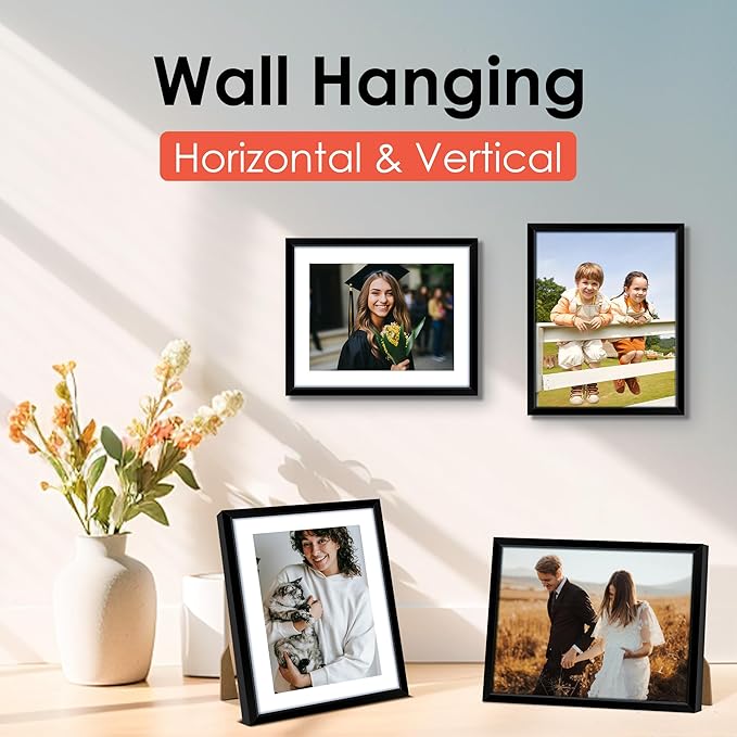 FIXSMITH 8x10 Picture Frame Set of 6, Black Photo Frames Bulk with HD Plexiglass, Display Pictures 5x7 with Mat or 8x10 Without Mat, Multi Picture Frames Collage for Tabletop or Wall Display