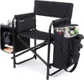 Picnic TIME Fusion Camping Chair with Side Table and Soft Cooler, Outdoor Foldable Padded Camping Chairs with Shelves, Pockets, & Cup Holder for Lawn, Beach, & Sports Use for Adults, (Matte Black)