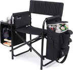 Picnic TIME Fusion Camping Chair with Side Table and Soft Cooler, Outdoor Foldable Padded Camping Chairs with Shelves, Pockets, & Cup Holder for Lawn, Beach, & Sports Use for Adults, (Matte Black)