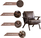 INZOY Mid-Century Modern Accent Chair with Wood Frame, PU Leather Living Room Chair and Soft Thick Padded Armchair for Living Room Bedroom Reception with Removable Upholstered Cushions, Dark Grey