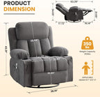 Swivel Rocker Recliner Chair with Vibration Massage & Lumbar Heating, Ergonomic Lounge Chair for Living Room, Rocking Function, Side Pocket, 2 Cup Holders, USB Charging Port