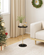 Round Side Table, Small Drink Table for Small Spaces, Modern Accent End Table with Metal Leg for Living Room, Bedroom, Corners, and Office (Black Marble)
