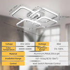 Dimmable Modern Led Ceiling Light, 4 Rings Square Ceiling Lamp with Remote Control, 48W Chrome Acrylic Ceiling Lighting Fixture for Living Room Dining Room Kitchen Office Lamps