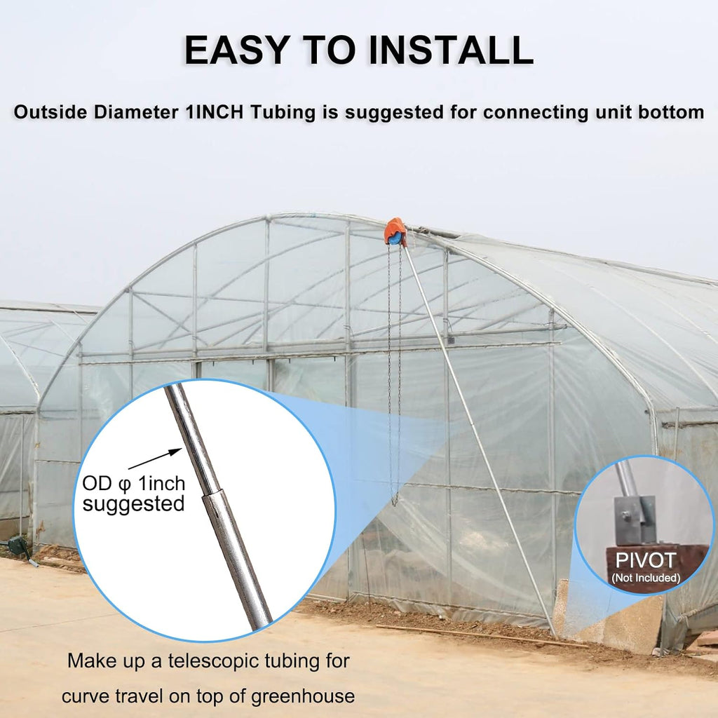 UYGALAXY Manual Winch Greenhouse Film Roll Up Roof Unit for Ventilation ﻿Agricultural Manual Film Coiler Device Side Top Film Coiling Rolling Blinds Machine(13ft Circumference Chain)