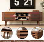 MAISONARIA Living Room Table Sets of 4, Mid Century Coffee Table & TV Stand & End Table Set of 2, Sliding Door Coffee Table and TV Stand with Storage, Modern End Table for Living Room, Walnut