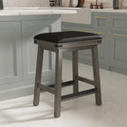 DTY Indoor Living Cortez Bonded Leather Stool, Weathered Gray Finish, 24" Counter Height, Black Leather Seat, Set of 2