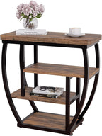 4-Tier End Table with Storage, Narrow Side Table for Living Room, Wood Sofa Side Table with Metal Frame, Industrial Bedside Table and Nightstand for Bedroom, Rustic Brown