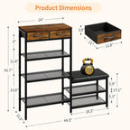 HavenlyYouth Shoe Rack Bench Cushioned with 2 Drawers & 5-Tier Entryway Organizer, Metal Frame Wood Top, Narrow Hallway Bench for Boots, Holds 16-20 Pairs, Space-Saving for Closet & Front Door