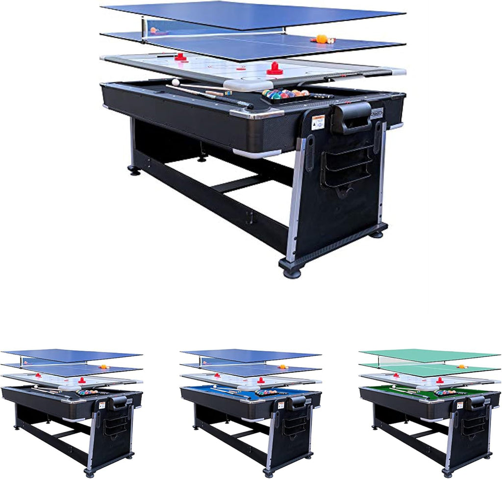 RACK Triad 7-Foot 3-in-1 Multi-Game Swivel Table - Billiards/Pool, Table Tennis & Air Hockey