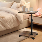 Side Table Sofa Tray for Couch with Rolling Wheels, TV Tray Table with 360°Rotatable Adjustable Height, C Shaped End Table for Living Room, Office, Bedroom