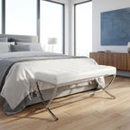 DUOMAY Modern Tufted Ottoman Bench, 45.75" W x 16.5" D x 19.25" H, White | PU Leather Upholstered, Button Tufted, Footrest Stool Vanity Seat, X Metal Legs