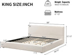 Merax King Size Bed Frame, 95" L x 88" W Upholstered Platform Bed with 8" Thick Linen Headboard & Footboard, Sturdy Wood Slat Support, No Box Spring Needed, Easy Assembly, Beige