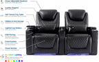 Airadlis Home Theater Seating Seats, Theater Recliner Chair Sofa Game Movie Theater Chairs with 7 Colors Ambient Lighting, Lumbar Pillow, Side Pocket, Tray Table, Power Recline, Black