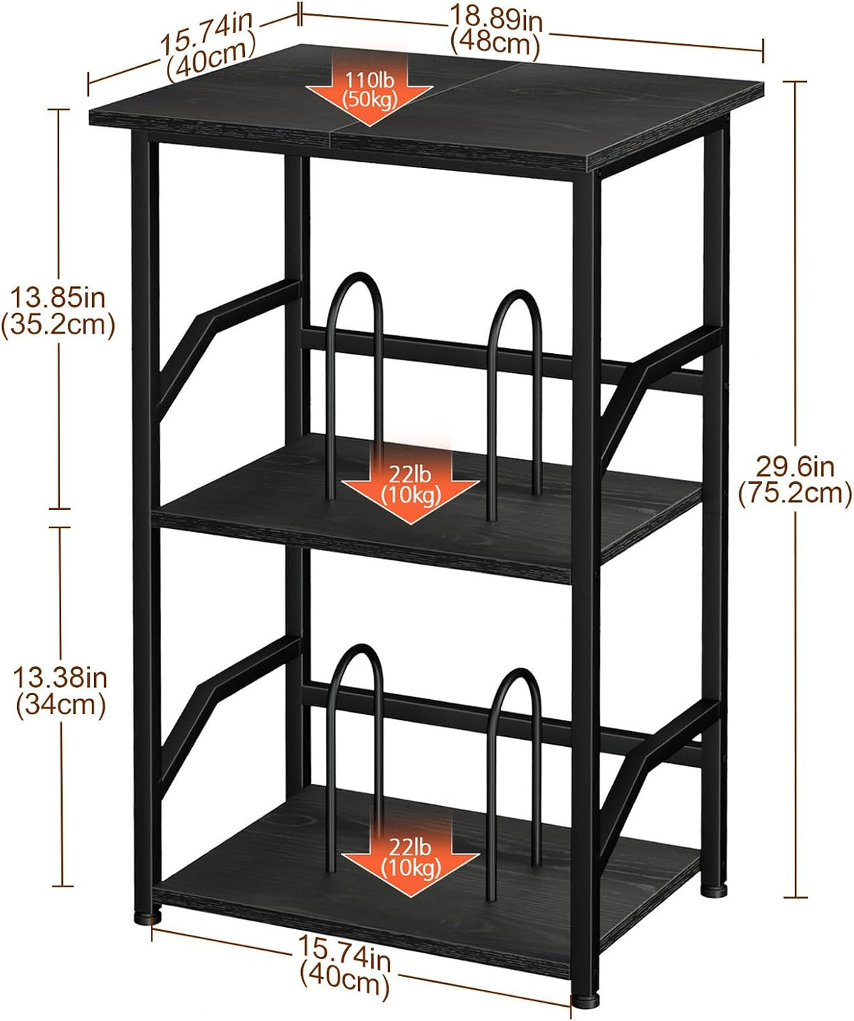 LOAKEKEL Record Player Stand, Large Vinyl Record Storage Up to 200 Albums | 3 Tier End Table with Removable Dividers, Turntable Stand for Player, Tall Side Table for Living Room, Bedroom, Black
