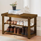 Pipishell Bamboo Shoe Rack Bench, 3 Tier Sturdy Shoe Bench, Storage Shoe Organizer, Holds up to 300lbs for Entryway Bedroom Living Room Balcony, Yellow Brown