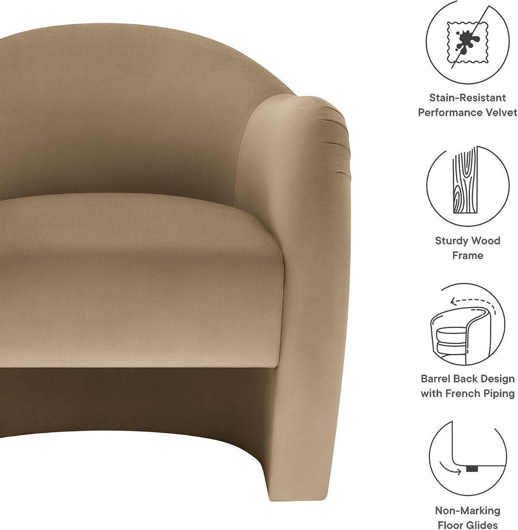Modway Compose Barrel Chair with Performance Velvet Fabric in Taupe – Upholstered Accent Armchair with Curved Backrest – Cozy Lounge Chair for Reading – Round Comfy Single Sofa Club Chair