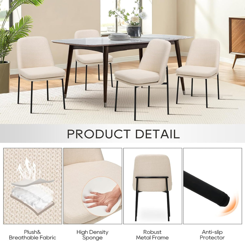 MALOL Dining Chairs Set of 6, Modern Dining Chairs, Fabric Upholstered Dining Chairs, Kitchen Chairs with Curved Back and Metal Legs for Dining Room Kitchen Restaurant, Beige
