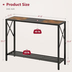 Tajsoon Console Table 41.8”, 2-Tier Industrial Entryway Table, Narrow Entrance Sofa Table with Shelves, Hallway, Living Room, Foyer, Corridor, Office, Rustic Brown and Black