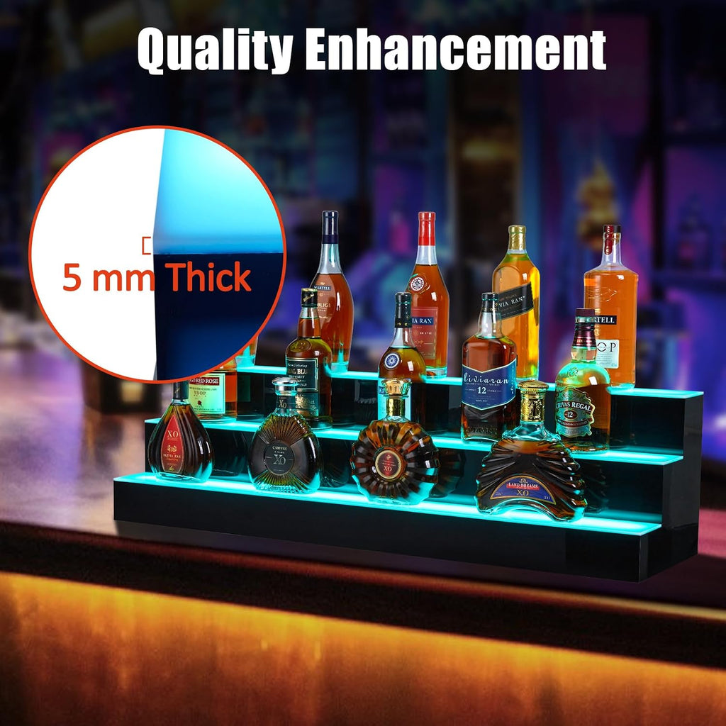 60" 3-Tier LED Lighted Liquor Bottle Shelf,Backlit Bar Display with Remote & App Control, 16 Color Options, 4 Modes & 1-8 Hour Timer, Modern Shelving Unit for Home Bars, Restaurants & Nightclubs, Plug