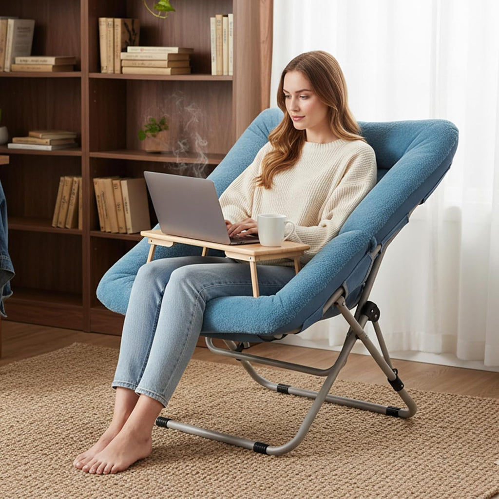 Tiita Comfy Saucer Chair, Soft Faux Fur Oversized Folding Accent Chair, Lazy Chair for Teens Adults, Metal Frame Moon Chair for Bedroom, Living Room, Dorm Rooms, X-Large, Blue