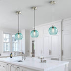 Light Blue Glass Pendant Lights Kitchen Island Lighting Globe Pendant Light Fixtures Modern Pendant Lighting for Bedroom Living Dining Room Light Fixture (7.87 in, 2 Pack)
