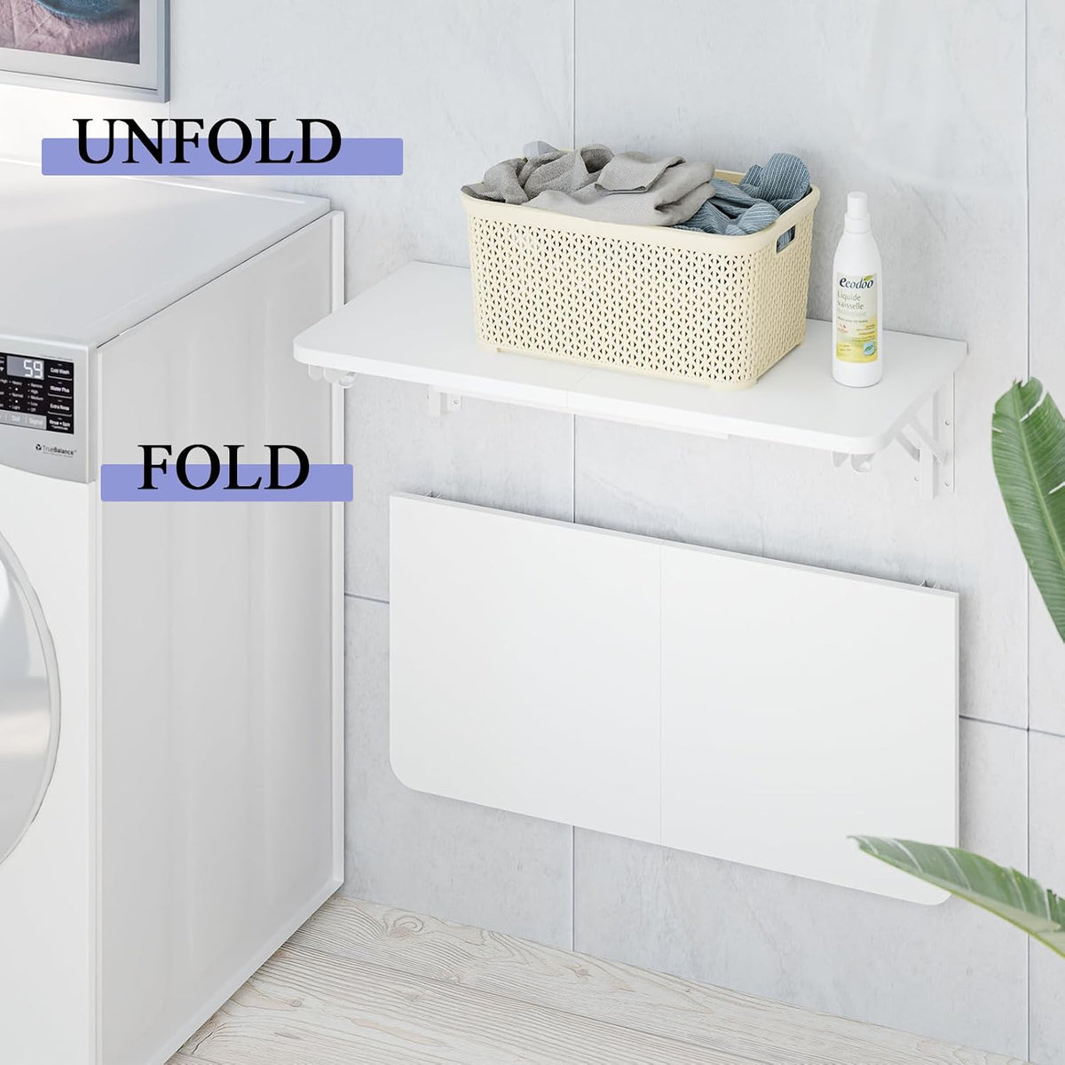 TEAMIX Wall Mounted Desk, White Folding Desk for Small Spaces Floating Shelf Organizer with Heavy-Duty Brackets for Home Office