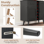 GOFLAME Wine Bar Cabinet, Buffet Sideboard with 2 Doors & 1 Drawer, 6-Bottle Wine Rack, Adjustable Shelves, Cupboard with Storage for Kitchen, Living Room, Black
