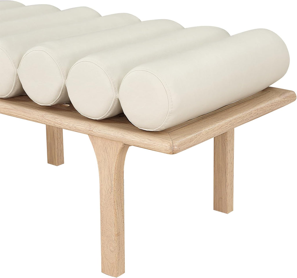 Meridian Furniture 22007Cream Landon Collection Art Deco Bench with Soft Vintage Cream Vegan Leather and Solid Wood with Natural Oak Finish, 60.5" W x 19.5" D x 18.5" H, Cream