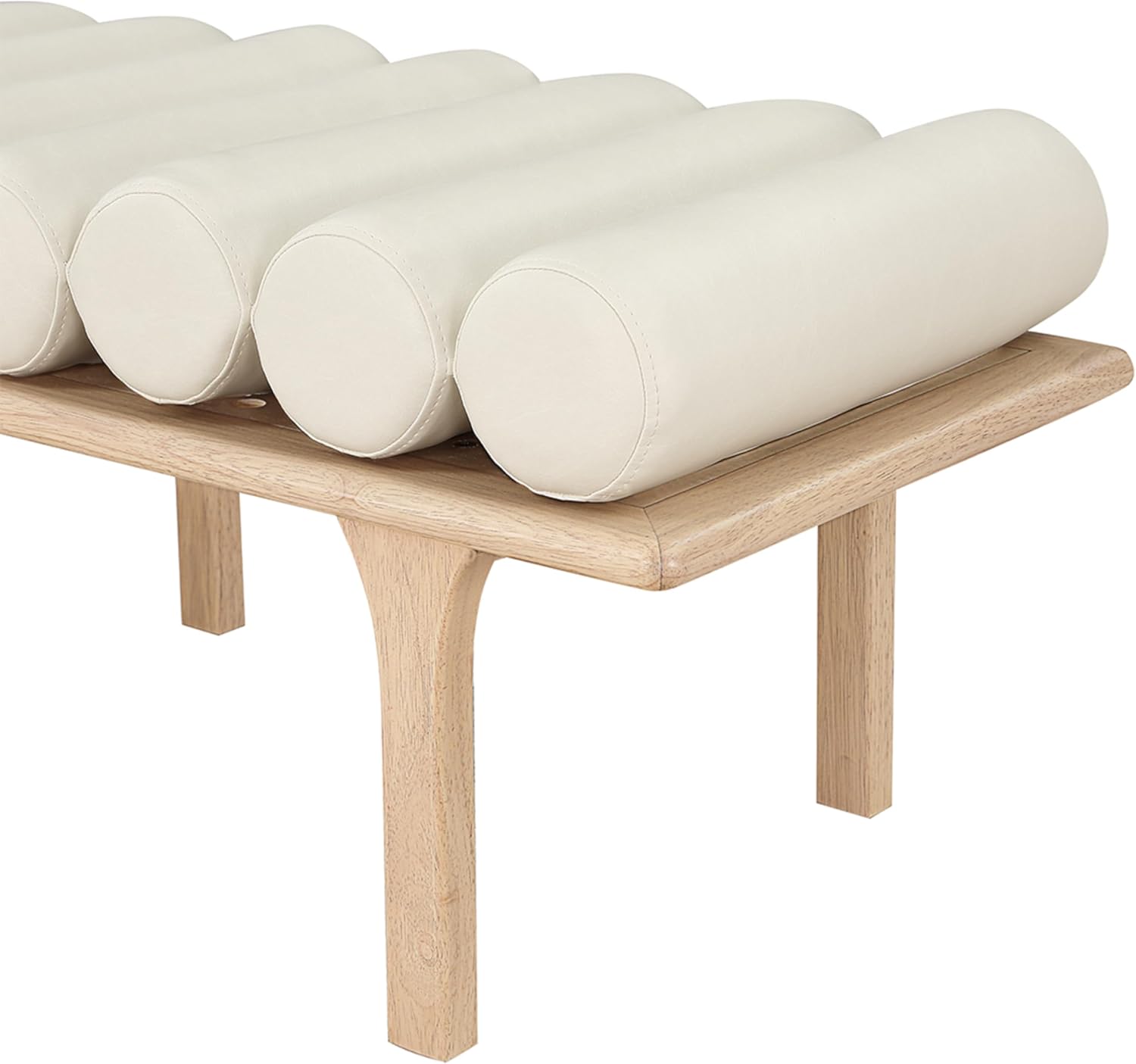 Meridian Furniture 22007Cream Landon Collection Art Deco Bench with Soft Vintage Cream Vegan Leather and Solid Wood with Natural Oak Finish, 60.5" W x 19.5" D x 18.5" H, Cream